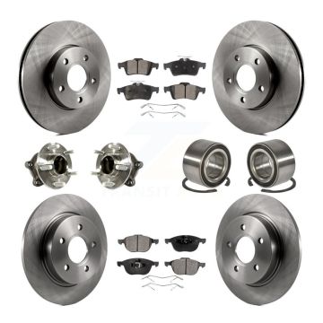 Front Rear Hub Bearing Disc Brake Rotor Pad Kit (10Pc) For Ford Focus With Parking Assist KBB-113155