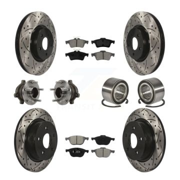 Front Rear Hub Bearing Coated Disc Brake Rotor & Pads Kit (10Pc) For Ford Transit Connect KBB-113187