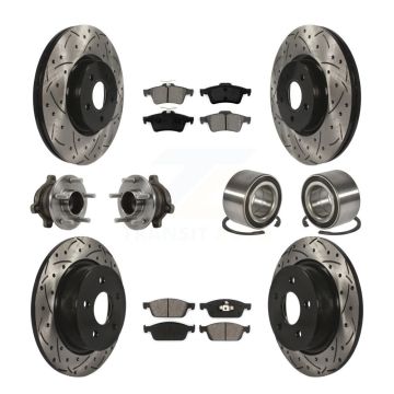 Front Rear Hub Bearing Coated Disc Brake Rotor & Pads Kit (10Pc) For Ford Transit Connect KBB-113188