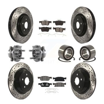 Front Rear Hub Bearing Coated Disc Brake Rotor And Pads Kit (10Pc) For 2015 Ford Edge AWD KBB-113189