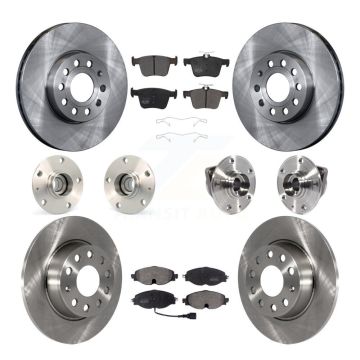 Front Rear Hub Bearing Assembly Disc Brake Rotor And Pad Kit (10Pc) For 2016 Audi A3 2.0L KBB-113302
