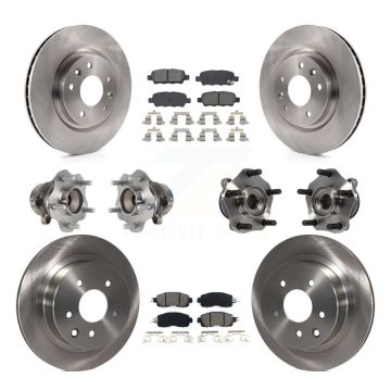 Front Rear Hub Bearing Disc Brake Rotor And Semi-Metallic Pads Kit (10Pc) For Nissan LEAF KBB-113404
