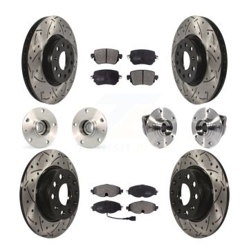 Front Rear Hub Bearings Coated Disc Brake Rotors And Pads Kit (10Pc) For Volkswagen GTI KBB-113506