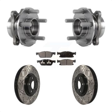 Front Hub Bearing Assembly Coated Drilled Slotted Disc Brake Rotor Pads Kit For Ford Edge KBB-113554