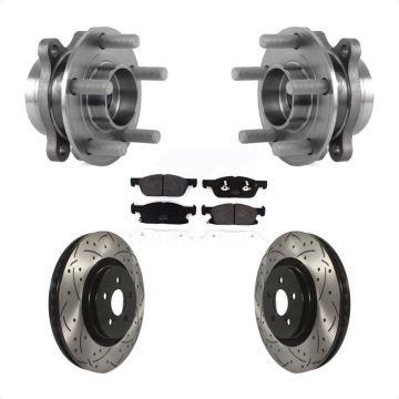 Front Hub Bearing Drill Slot Brake Rotor Pads Kit For Ford Fusion Lincoln MKZ Continental KBB-113557