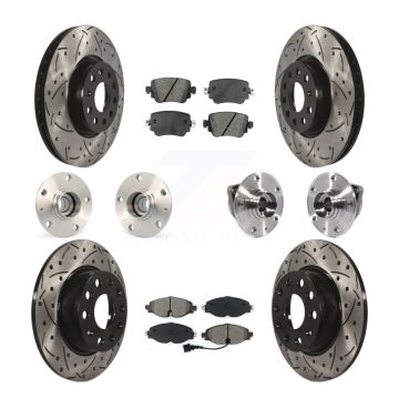 Front Rear Hub Bearings Coated Disc Brake Rotors And Pads Kit (10Pc) For Volkswagen GTI KBB-113576
