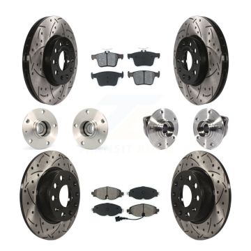 Front Rear Hub Bearing Coated Disc Brake Rotors And Pads Kit (10Pc) For 2016 Audi A3 2.0L KBB-113577