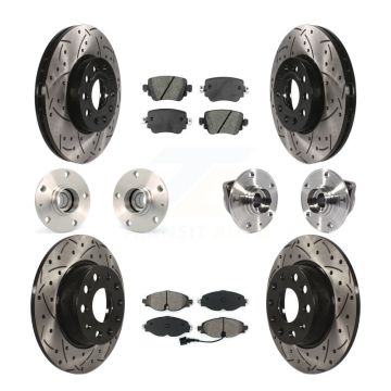 Front Rear Hub Bearing Coated Brake Rotor & Pad Kit (10Pc) For Volkswagen Golf SportWagen KBB-113578