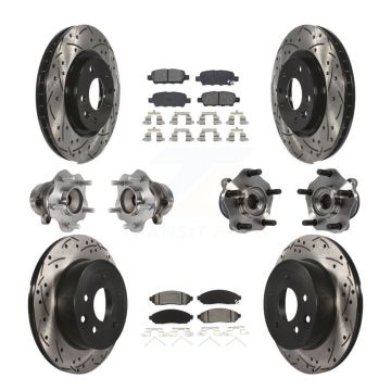 Front Rear Hub Bearings Coated Disc Brake Rotors And Pads Kit (10Pc) For Nissan LEAF KBB-113594