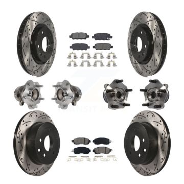 Front Rear Hub Bearings Coated Disc Brake Rotors And Pads Kit (10Pc) For Nissan LEAF KBB-113595