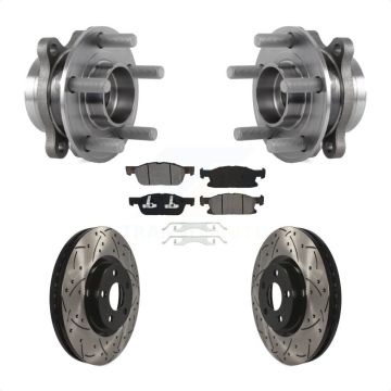 Front Hub Bearing Assembly Coated Drilled Slotted Disc Brake Rotor Pads Kit For Ford Edge KBB-113613