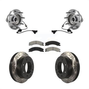 Front Hub Bearing Drilled Slot Brake Rotor & Pad Kit For GMC Sierra 3500 HD Chevrolet 4WD KBB-113618