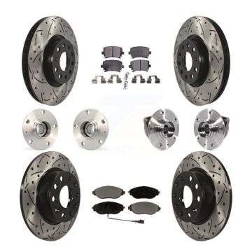 Front Rear Hub Bearings Coated Disc Brake Rotors And Pads Kit (10Pc) For Volkswagen GTI KBB-113624