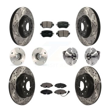 Front Rear Hub Bearings Coated Disc Brake Rotors And Pads Kit (10Pc) For Volkswagen GTI KBB-113626