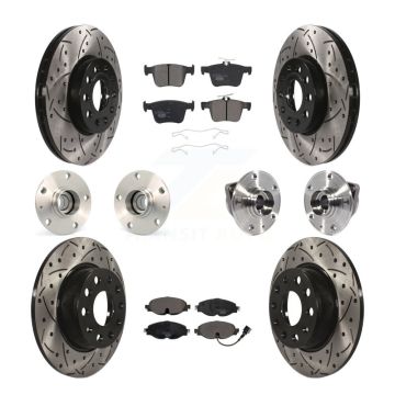 Front Rear Hub Bearing Coated Disc Brake Rotors And Pads Kit (10Pc) For 2016 Audi A3 2.0L KBB-113627