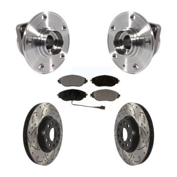 Front Hub Bearing Assembly Coated Drilled Slotted Brake Rotor Pads Kit For Volkswagen GTI KBB-113671