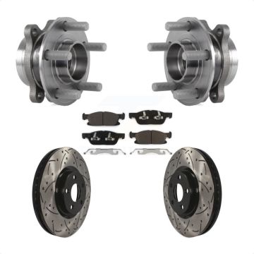 Front Hub Bearing Assembly Coated Drilled Slotted Disc Brake Rotor Pads Kit For Ford Edge KBB-113674