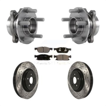 Front Hub Bearing Drill Slot Brake Rotor Pads Kit For Ford Fusion Lincoln MKZ Continental KBB-113677