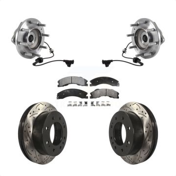Front Hub Bearing Drilled Slot Brake Rotor & Pad Kit For GMC Sierra 3500 HD Chevrolet 4WD KBB-113685