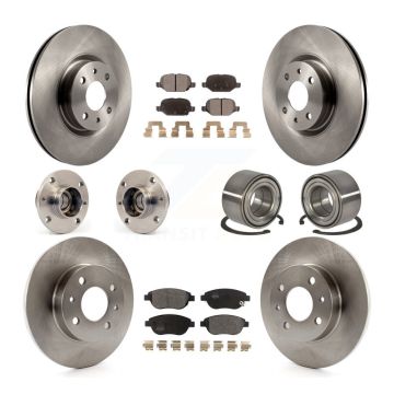 Front Rear Hub Bearings Disc Brake Rotors And Semi-Metallic Pads Kit (10Pc) For Fiat 500 KBB-114177