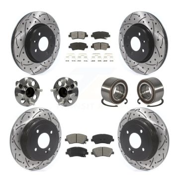 Front Rear Hub Bearings Assembly Coated Disc Brake Rotors And Pads Kit (10Pc) For Kia Rio KBB-114245
