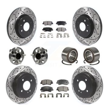 Front Rear Hub Bearings Coated Disc Brake Rotors And Ceramic Pads Kit (10Pc) For Kia Rio KBB-114258