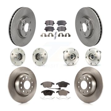 Front Rear Hub Bearings Disc Brake Rotors And Ceramic Pads Kit (10Pc) For Volkswagen CC KBB-114470