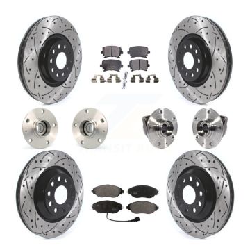 Front Rear Hub Bearings Coated Disc Brake Rotors And Pads Kit (10Pc) For Volkswagen GTI KBB-114499