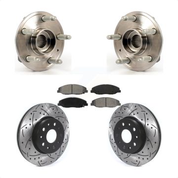 Front Hub Bearing Assembly Coated Drilled Slotted Brake Rotor & Pads Kit For Cadillac CTS KBB-114550