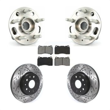 Front Hub Bearing Assembly Coated Drilled Slotted Brake Rotor & Pads Kit For Cadillac CTS KBB-114552