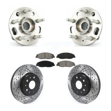 Front Hub Bearing Assembly Coated Drilled Slotted Brake Rotor & Pads Kit For Cadillac CTS KBB-114554