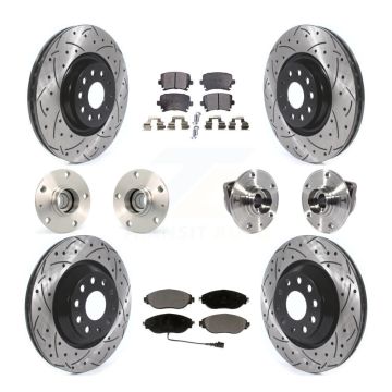 Front Rear Hub Bearings Coated Disc Brake Rotors And Pads Kit (10Pc) For Volkswagen GTI KBB-114565