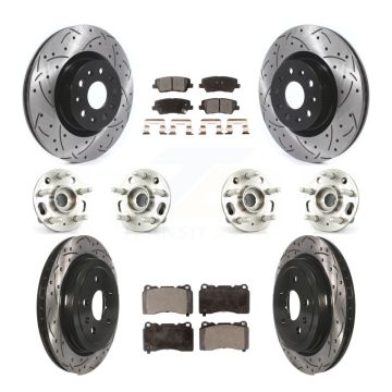 Front Rear Hub Bearings Coated Disc Brake Rotors And Pads Kit (10Pc) For Cadillac CTS KBB-114577