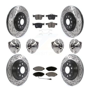 Front Rear Hub Bearing Coated Brake Rotor Pads Kit (10Pc) For 18-22 Volkswagen Tiguan AWD KBB-114579