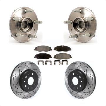 Front Hub Bearing Assembly Coated Drilled Slotted Brake Rotor & Pads Kit For Cadillac CTS KBB-114587