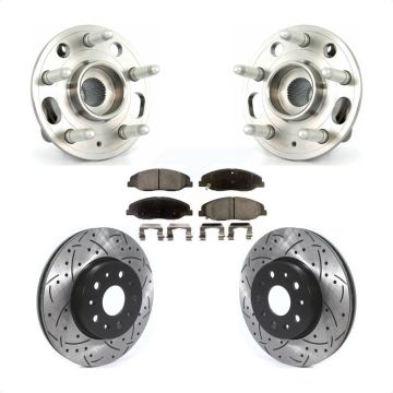 Front Hub Bearing Assembly Coated Drilled Slotted Brake Rotor & Pads Kit For Cadillac CTS KBB-114593