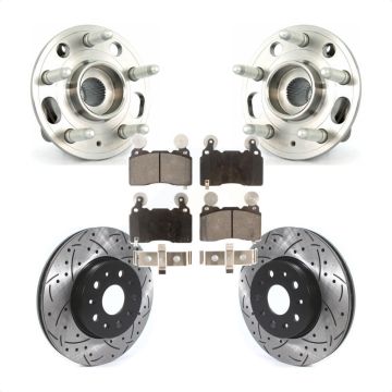 Front Hub Bearing Assembly Coated Drilled Slotted Brake Rotor & Pads Kit For Cadillac CTS KBB-114594