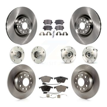 Front Rear Hub Bearing Assembly Disc Brake Rotor And Pad Kit (10Pc) For Volkswagen Passat KBB-114916