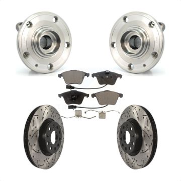Front Hub Bearing Assembly Coated Drilled Slotted Brake Rotor & Pad Kit For Volkswagen CC KBB-114931