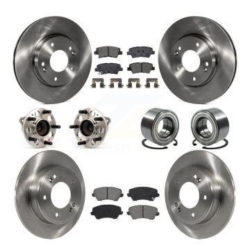 Front Rear Hub Bearing Disc Brake Rotor & Pads Kit (10Pc) For Hyundai Veloster Elantra GT KBB-115136