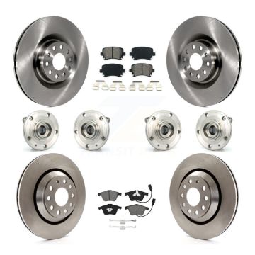 Front Rear Hub Bearing Disc Brake Rotor & Pads Kit (10Pc) For Volkswagen Passat CC Golf R KBB-115234