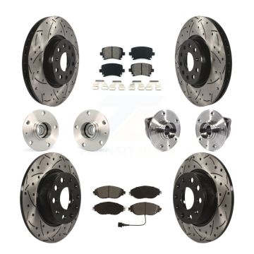 Front Rear Hub Bearings Coated Disc Brake Rotors And Pads Kit (10Pc) For Volkswagen GTI KBB-115246