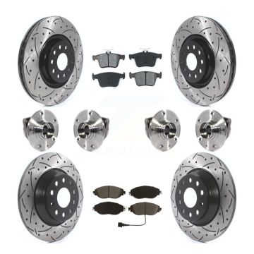 Front Rear Hub Bearing Coated Brake Rotor Pads Kit (10Pc) For 18-22 Volkswagen Tiguan AWD KBB-115252
