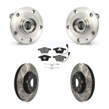 Front Hub Bearing Assembly Coated Drilled Slotted Brake Rotor & Pad Kit For Volkswagen CC KBB-115253