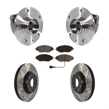 Front Hub Bearing Assembly Coated Drilled Slotted Brake Rotor Pads Kit For Volkswagen GTI KBB-115257