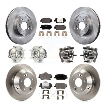 Front Rear Hub Bearing Brake Rotor & Pads Kit (10Pc) For 17-18 Hyundai Santa Fe Sport FWD KBB-115403