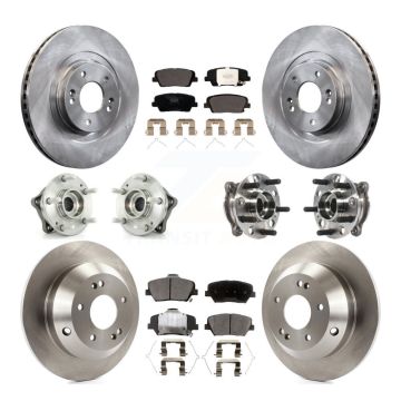 Front Rear Hub Bearing Brake Rotor & Pads Kit (10Pc) For 17-18 Hyundai Santa Fe Sport AWD KBB-115412