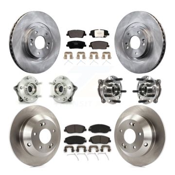 Front Rear Hub Bearings Disc Brake Rotors And Pads Kit (10Pc) For Hyundai Santa Fe XL AWD KBB-115413