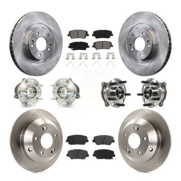 Front Rear Hub Bearing Brake Rotor & Pads Kit (10Pc) For 17-18 Hyundai Santa Fe Sport FWD KBB-115418