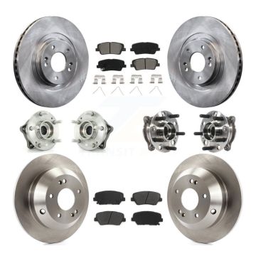 Front Rear Hub Bearing Brake Rotor & Pads Kit (10Pc) For 17-18 Hyundai Santa Fe Sport AWD KBB-115427
